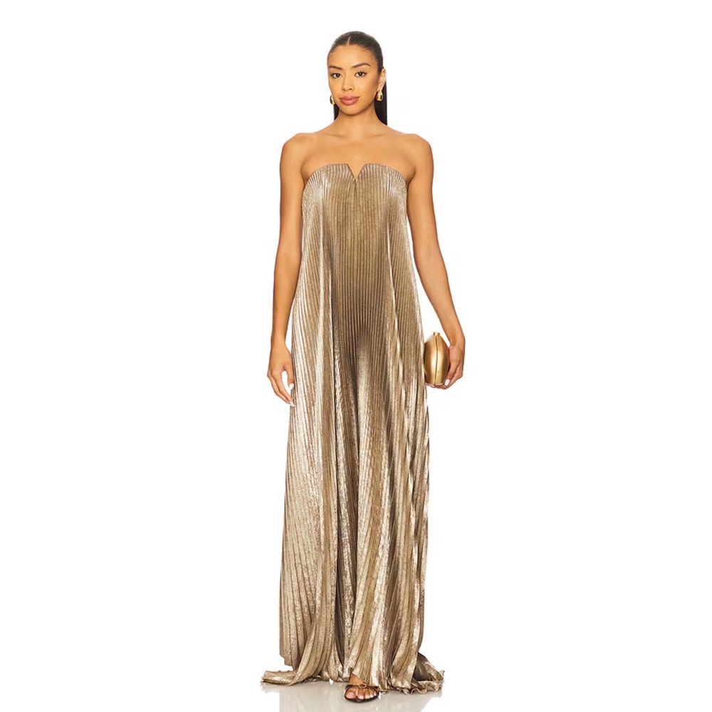 L'IDEE Black Tie Gown in Gold Shimmer Size US 8 Manufacturer Defect Read